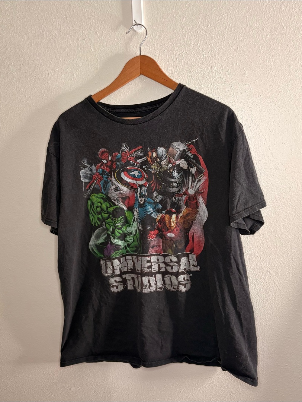 Marvel Black Short Sleeve Tee with Multicolor Superhero Print